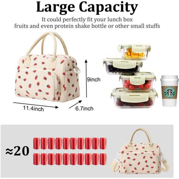 Large Insulated Lunch Bag Leakproof Cooler Tote for Work School Picnic Travel - Picture 2 of 7